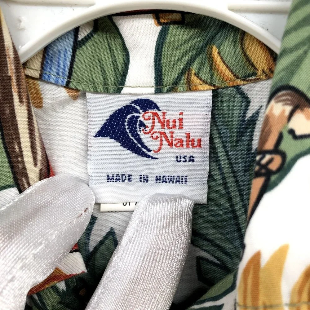 Vintage Nui Nalu Boys 3T Hawaiian Shirt Palm Print Short‎ Sleeve Cotton Vacation
